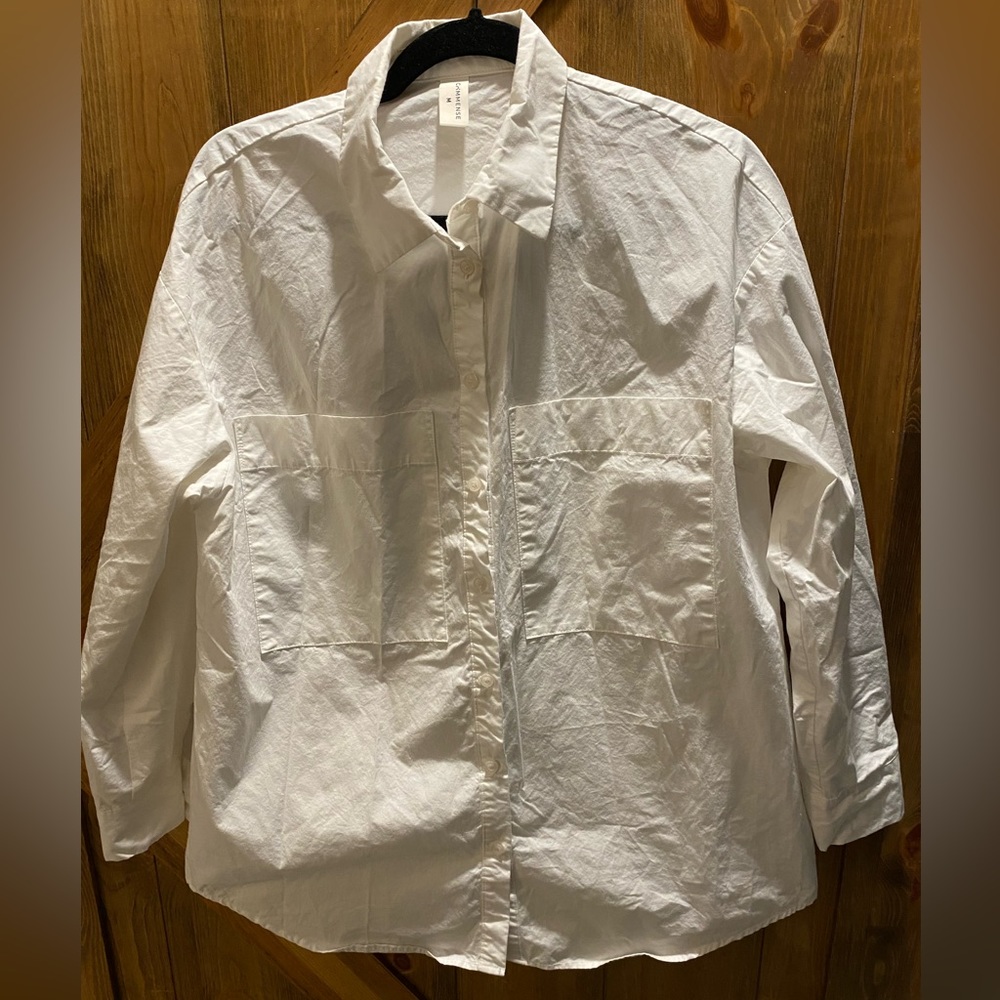 COMMENSE Double Pocket Oversized Button Down Long Sleeve